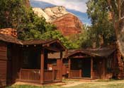 Historic Western Cabins at Zion are either duplex or quad units.  All units have private entrances, two double beds, full baths, air conditioning, telephones, radio-alarm clocks, hair dryers and gas log fireplaces.(z7504)